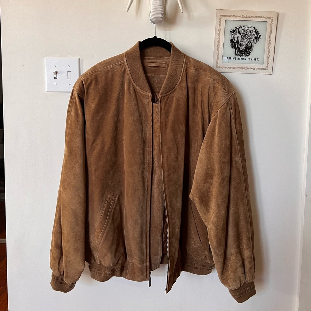vintage roundtree & yorke • tan suede leather bomber jacket
